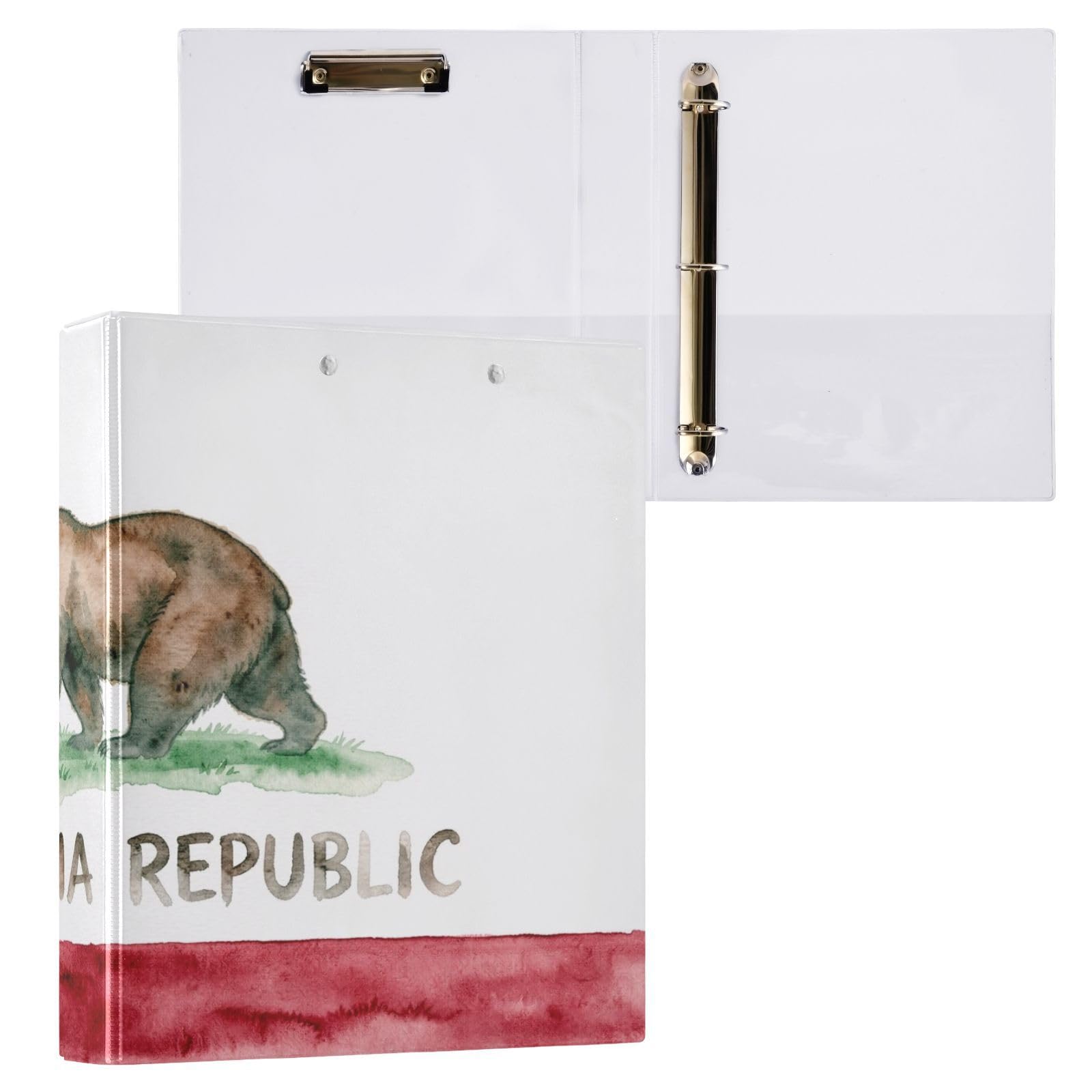 Peystean - Raccoglitore ad anelli rotondo a D da 3,8 cm, con portablocco integrato, copertina rigida stampata su un lato, confezione da 2 pezzi, bandiera della California