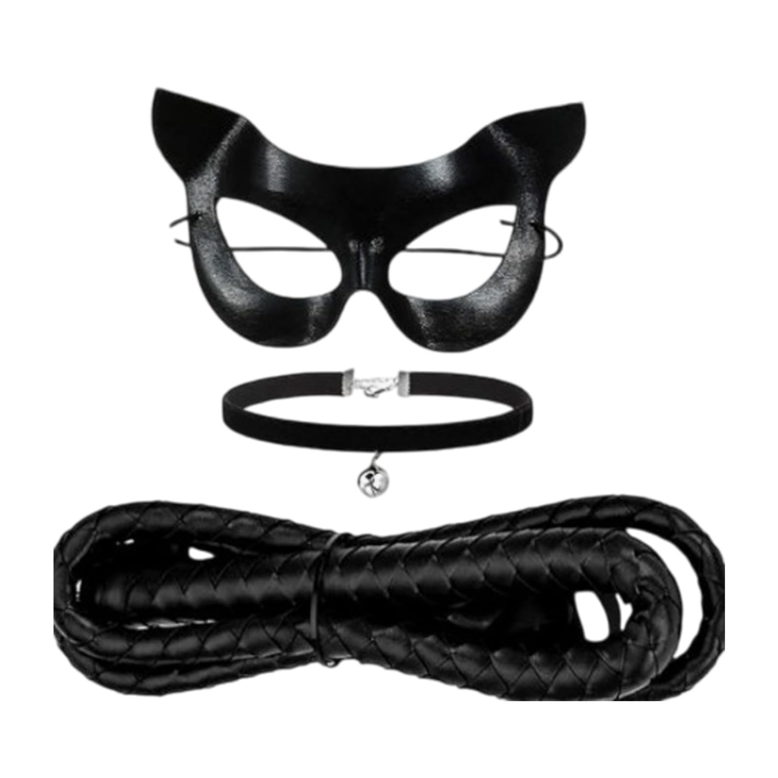 GMBYLBY Cats Face Bells Collar Whip Set Black Costumes Accessories For Women Girls Halloween Party Cosplay Costumes Black Costume