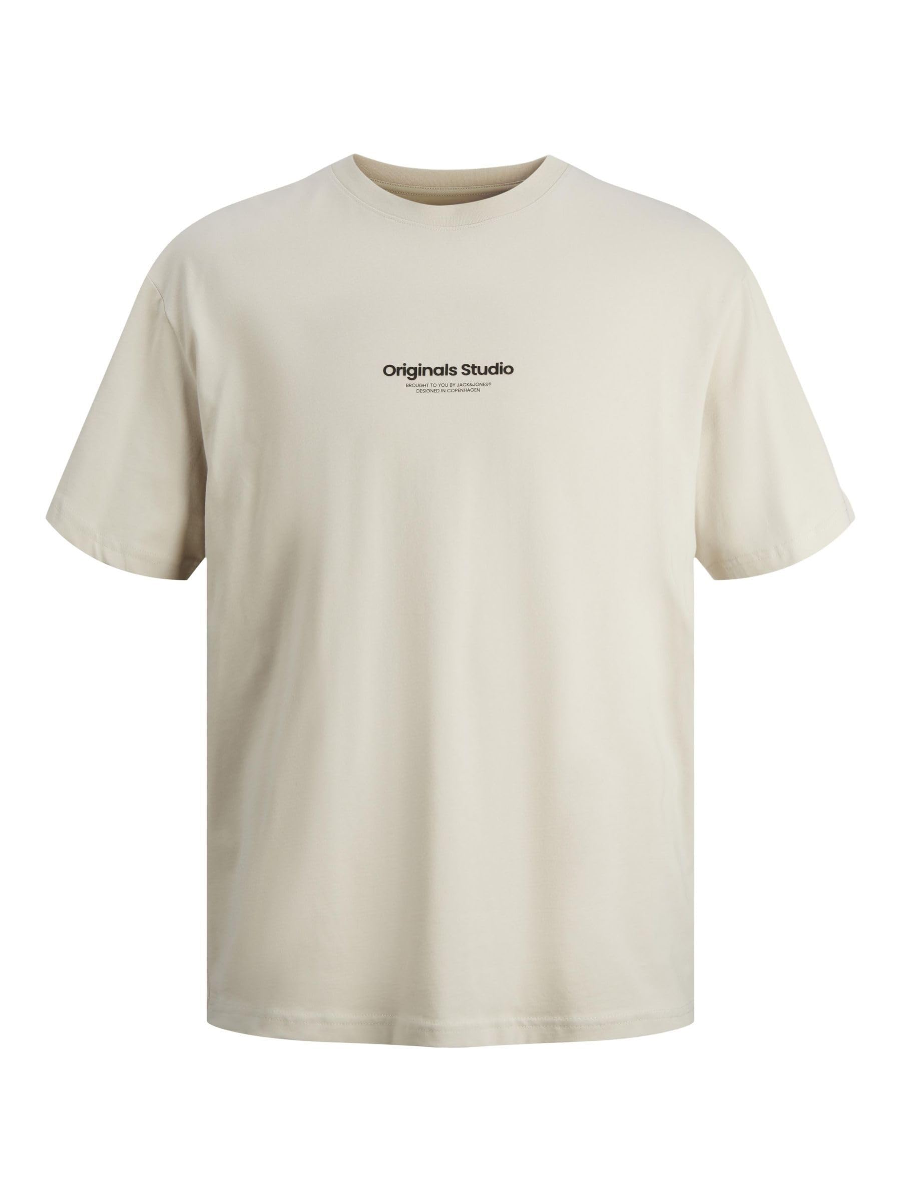 JACK & JONES Male T-Shirt Printed Crew Neck T-Shirt, Beige, M