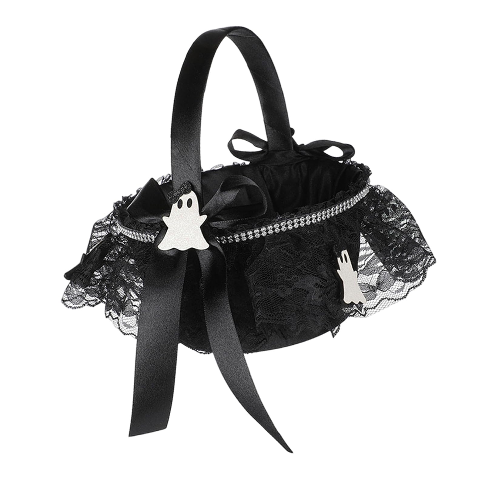 Apglsxy Model Multifunctional Lace Ribbon Handheld Basket Halloween Decoration Candy Holder Basket For Seasonal Celebration And Home Floral Arrangement Multipurpose Halloween Stay