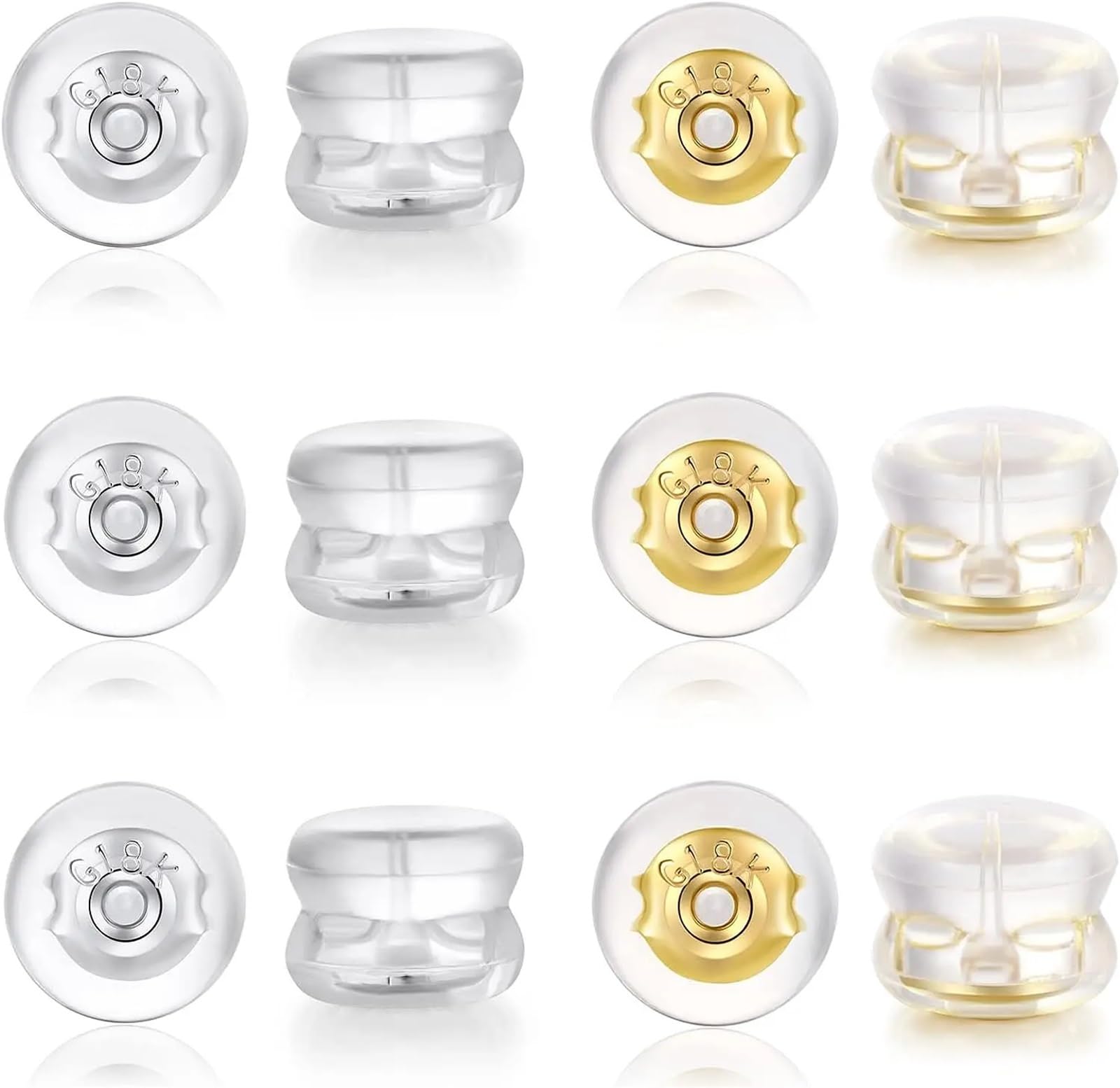 Topes de silicona para aretes con tuerca de oro de 18k 8
