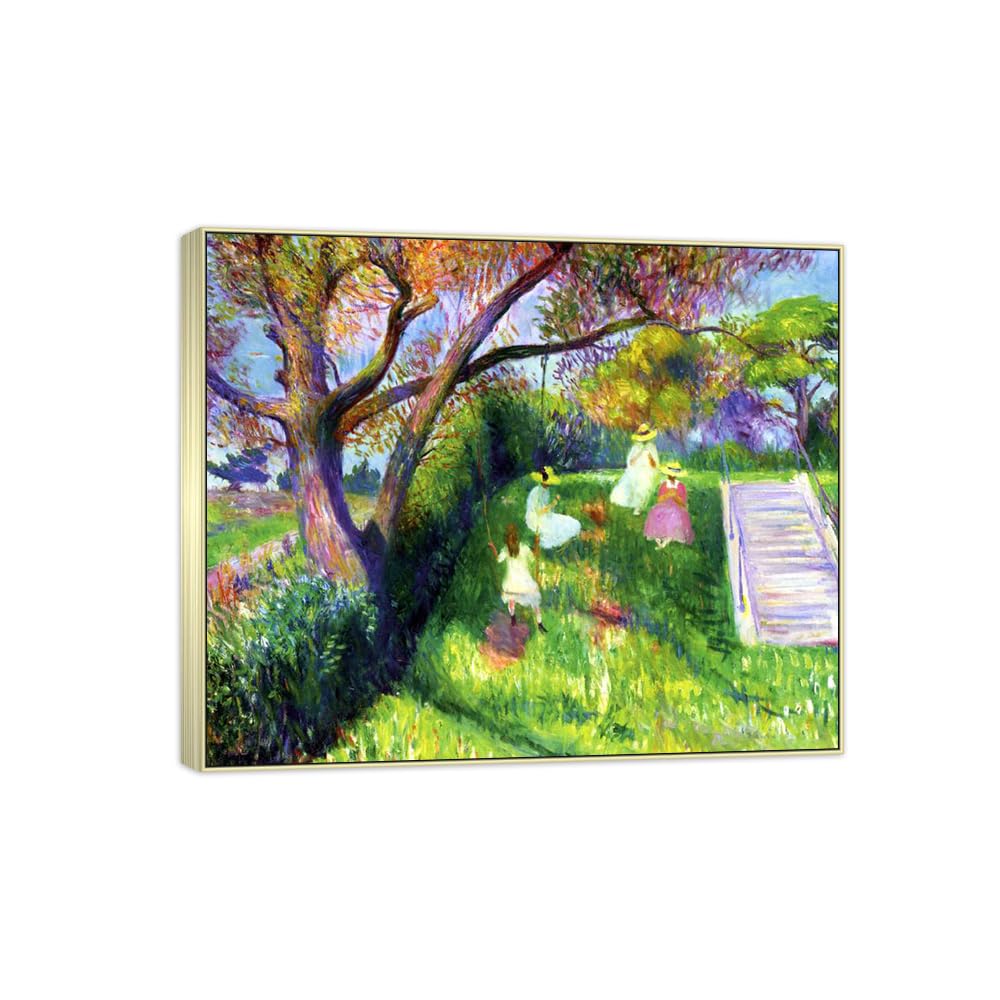 SDYSKKUG William Glackens Canvas Wall Art Prints for Living Room. Swing 85x70cm Silver Frame