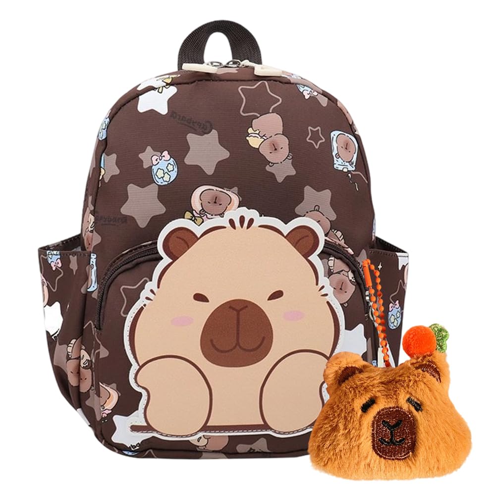 Capybara Backpack - 16.54" Kawaii Capybara Nylon Daypack, Cute Capybara Smile Animal Bag For Travel School And Back To School Supplies Brown - View #6