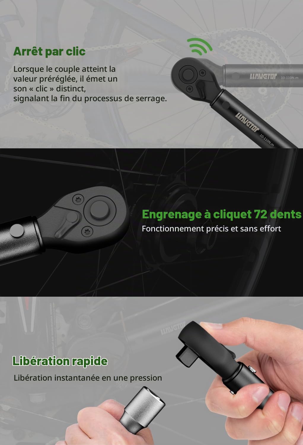 Clé Dynamométrique 3/8", 10-110 Nm,Double Réglage De Direction,Précision±3% Réglable à 72 Dents,Clef a Cliquet,Cle Dynamometrique,pour Moto&Voiture