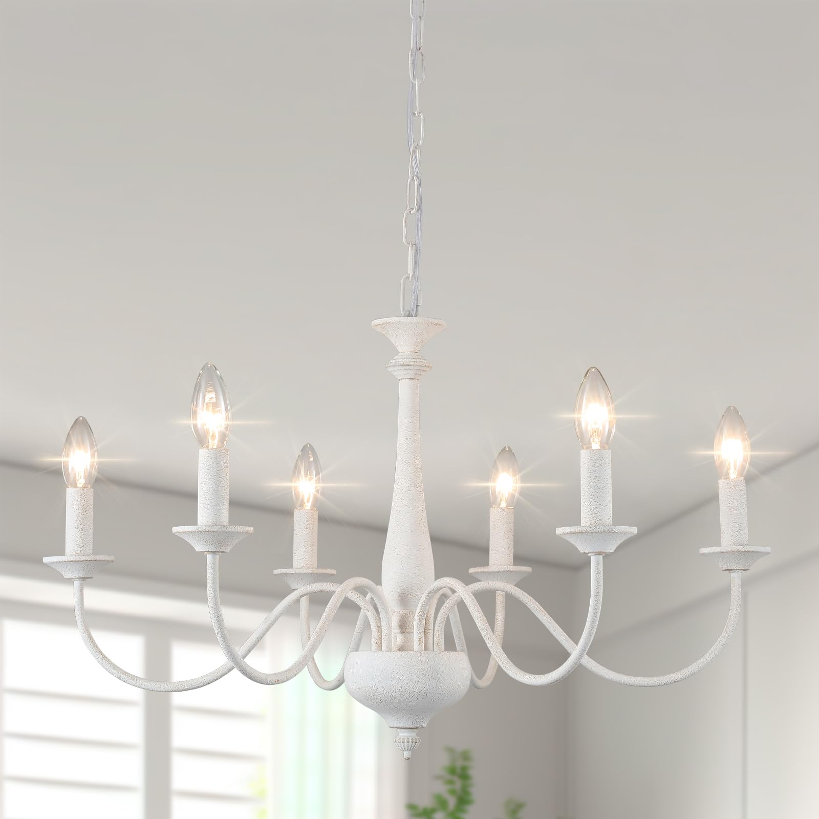Vintage Kronleuchter Antik Weiß, Französisches Landhausdesign, 6-Flammig, Bauernhaus, Rustikale Retro-Pendelleuchte, Industrial Hängeleuchte für Wohnzimmer, Küche, Esszimmer, Flur, Schlafzimmer