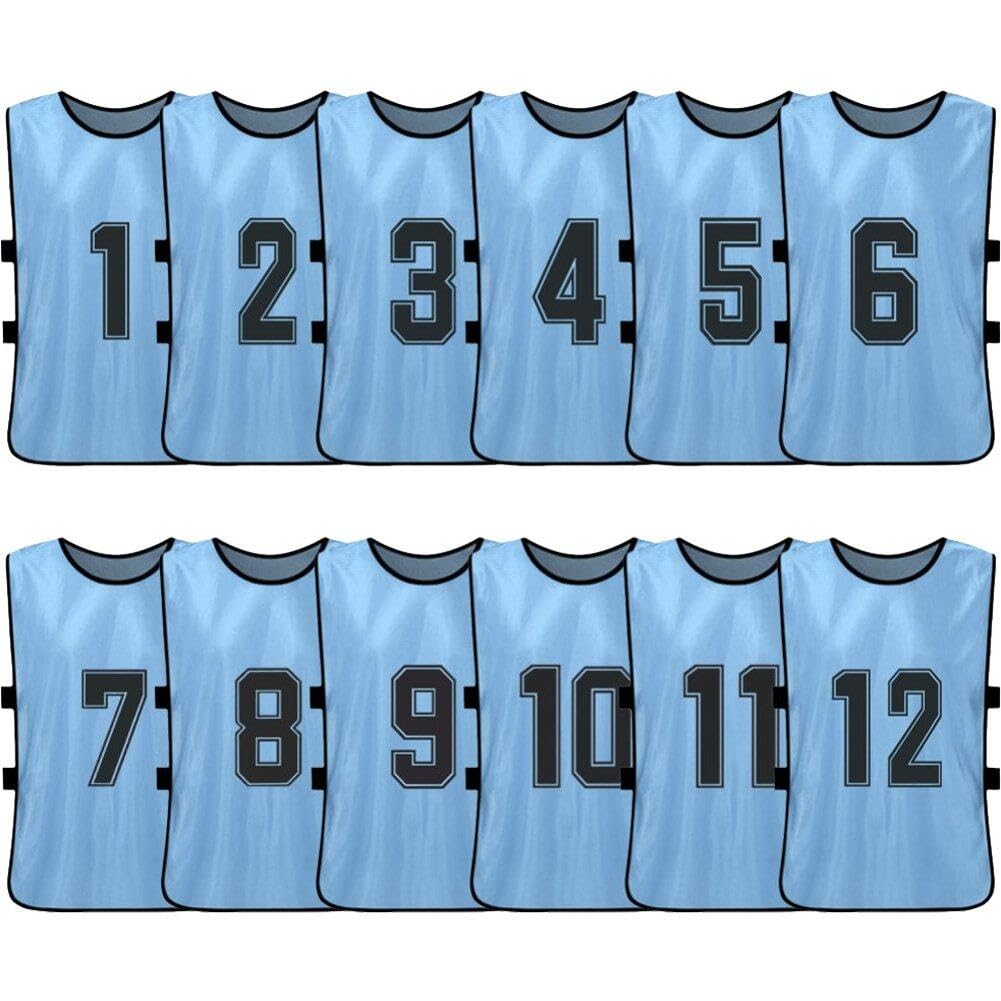 Danlai 12pcs Numbered Soccer Pennies, Training Vest Sports Pinnies, Practice Pinnies, Soccer Bibs Training Vest for Adult Youth