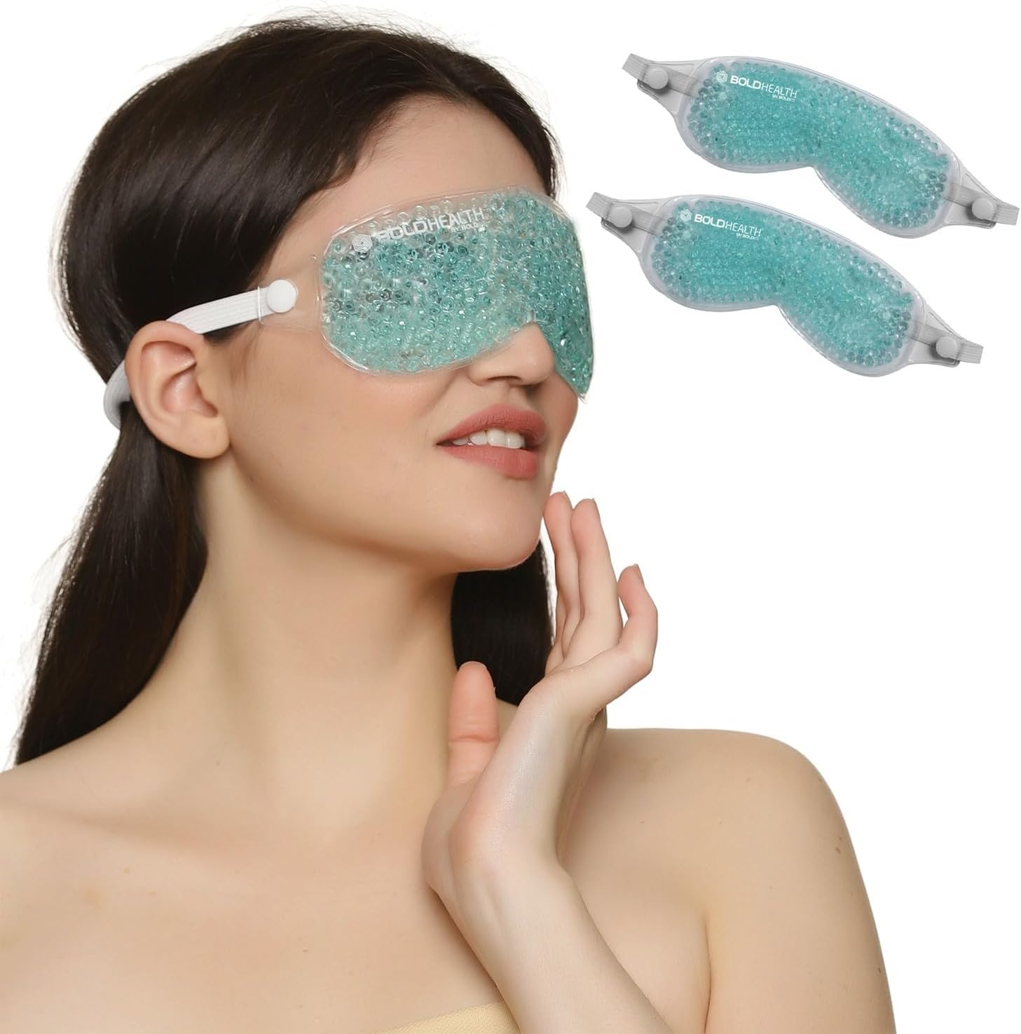 Eye Mask with Cooling Gel for Dark Circles, Dry Eyes, Cooling Eyes, Pain Relief, Redness, Eye Patches Eye Cooling Gel Pad Stretchable for Eye Relaxing, Sleeping for Women - Blue 2 Pack