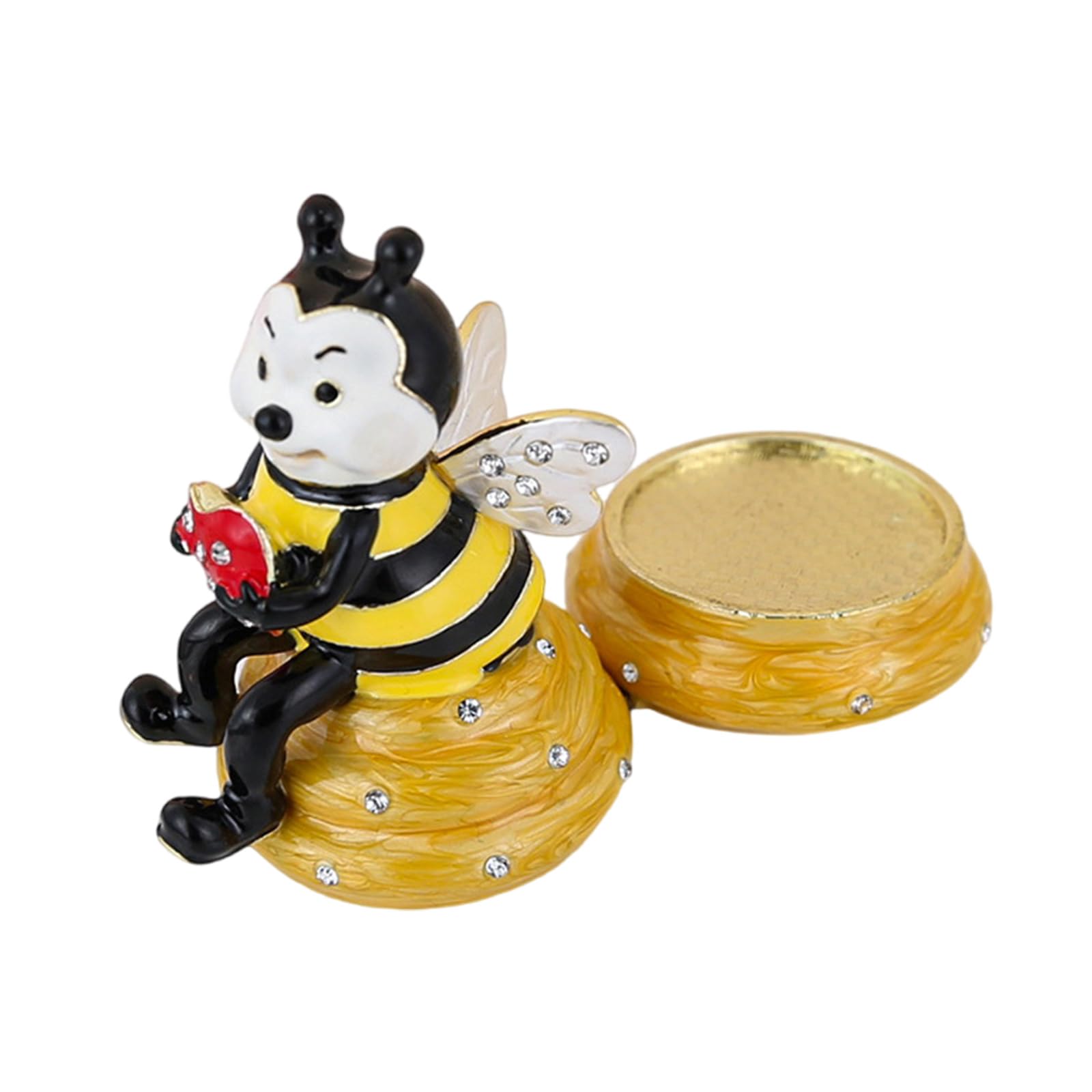 Piceioep Practical Miniature Bees Shape Enameled Jewelry Container for Rings Earrings and Necklaces Crystal Accent Storage Box Alloy Stone Coating Knickknack Box