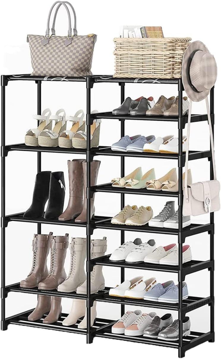 XIHAMA Shoe Rack 8 Tiers Shoe Shelf Shoe Storage Organizer with 2 Side Hooks For Entryway,26-30 Pairs Metal Shoe Rack Taller Shoes Boots Organizer