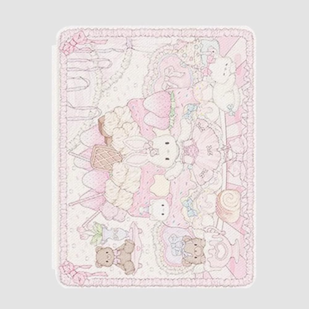 Hard Leather Swivel Stand Folio Case for Apple iPad 8th Generation 2020 10.2-inch (A2270/A2428/A2429/A2430) Rabbit Bunny Teddy Bear Cake Peach