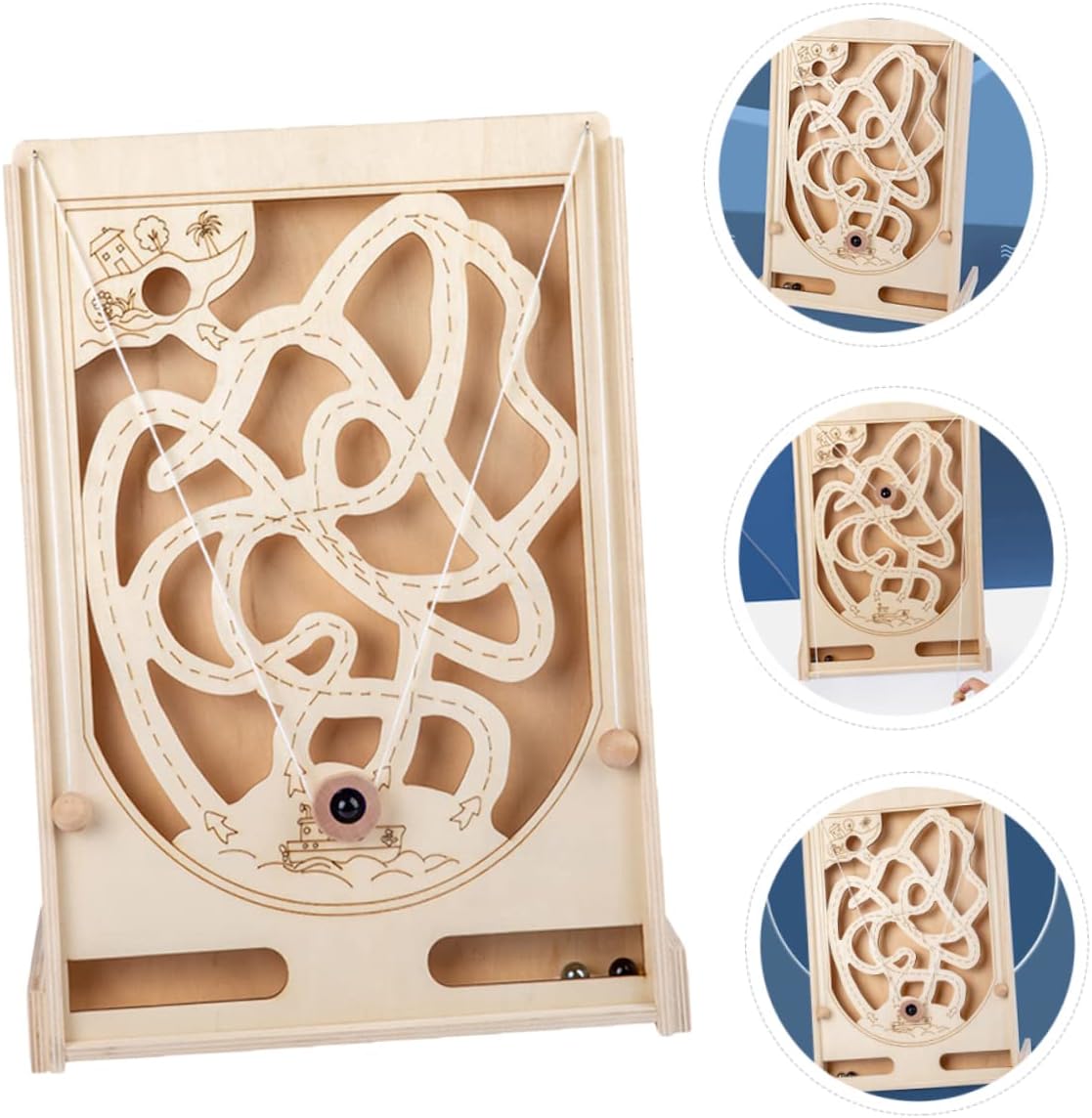 Beaupretty Wooden Pirate Marble Game Educational Desktop Plaything for Interactive Labyrinth for Parent Bonding Safe Design for Ages