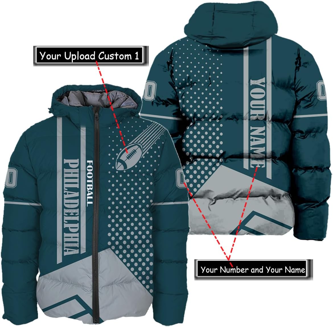 Discover Personalized Philadelphia Football Team Eagles Men's Hooded Puffer Jacket