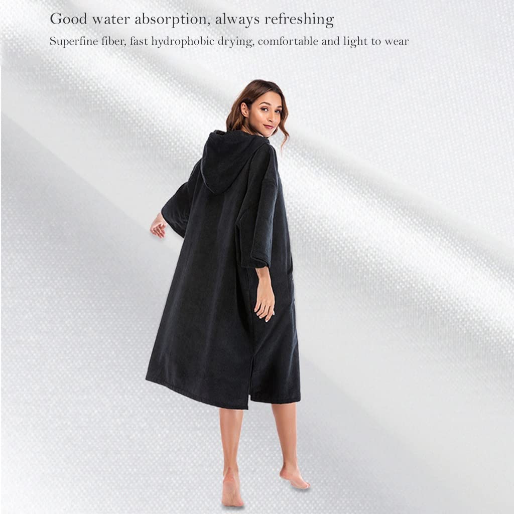 Ręczniki Zmieniający Szlafrok Z Mikrofibry Surf Poncho Z Kapturem Do Pływania Na Plaży Home Quick Dry Towel Wetsuit Poręczny (Color : Black, Size : One size)