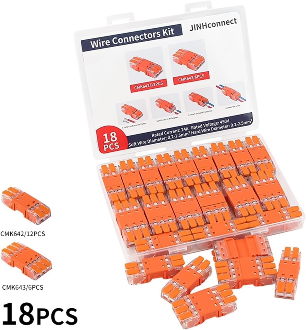 CMK64 Series 18 Pcs Plug-in Lever Electrical Connector Kit Free Splicing 2/3 Port Compact Wire Connectors for Quick Wiring