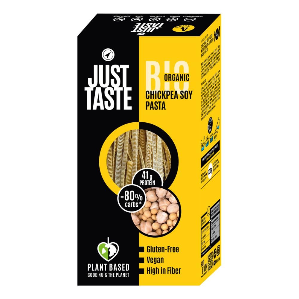 JUST TASTE - Bio Kichererbsen-Soja Fettuccine/Linguine - 43g Protein - Kichererbsen Nudeln Ideal für Sportler - Low Carb - High Protein, 250g (6er Pack)