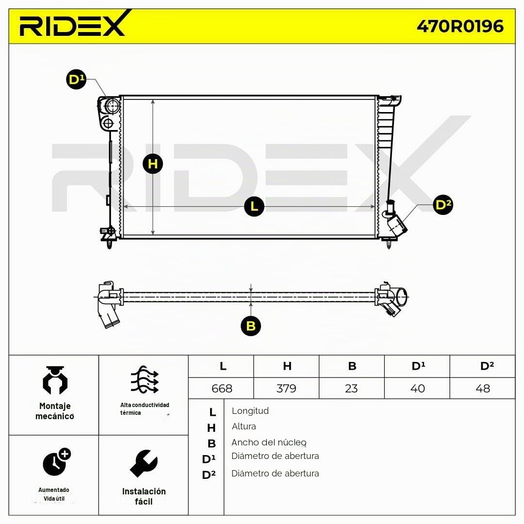RIDEX 470R0196 Radiador refrigeración del motor Compatible con CITROËN Berlingo/Berlingo First I MF, GJK, GFK Gasóleo