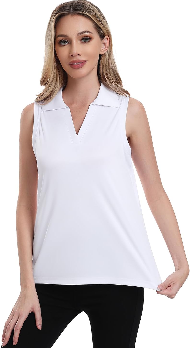Femdouce 3 Pack Sleeveless Golf Polo Shirt for Women Quick Dry Golf Shirt Sleeveless V Neck Polo Shirt Lightweight
