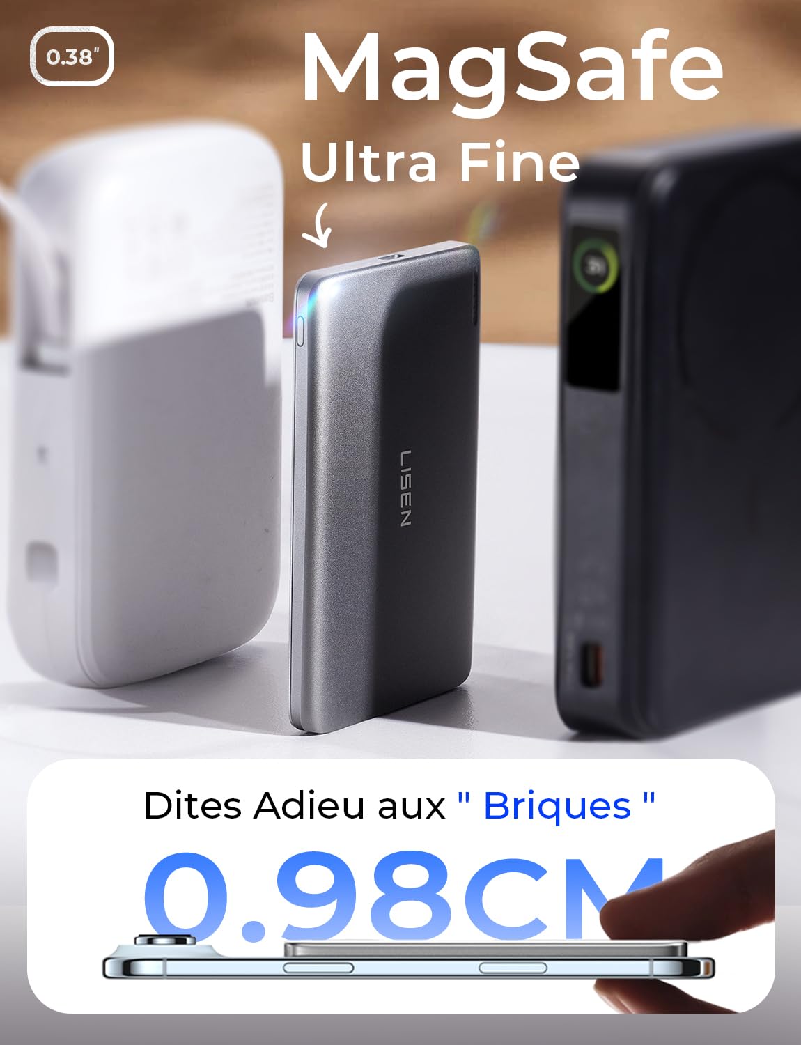 LISEN Batterie Externe Magsafe iPhone, QI2.0 15W Magsafe Powerbank, Ultra-Fine 5000mah 22.5W Charge Rapide USB C Output, Batterie Externe iPhone Magnétique pour iPhone 17/16/15/14/13 Pro Max