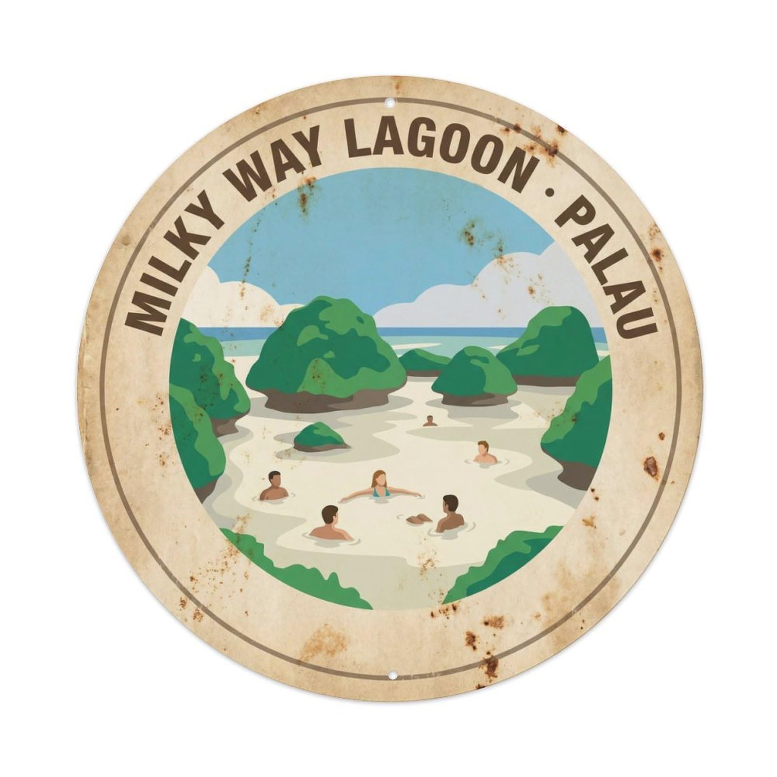 Olyhtr 8X8inch Classic Style Palau Milky Way Vintage Lagoon Travel Rock Islands Metal Tin Sign