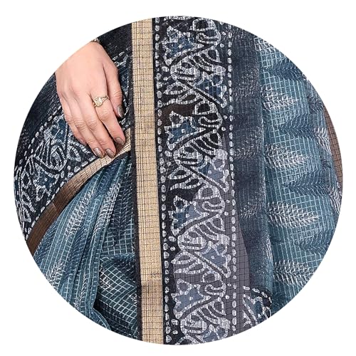 Image of MIRCHI FASHION Kota Doria Cotton Saree with Blouse Piece | Paisley Block Printed Saree for Women | Traditional Ethnic Daily Wear Summer Saree