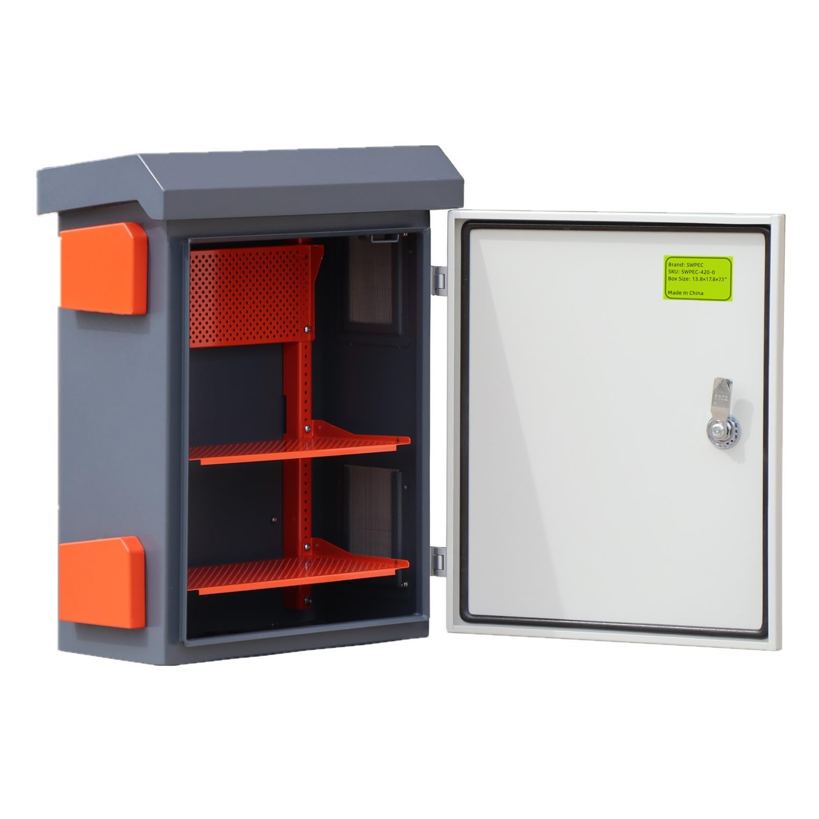 Metall-Außengehäuse mit Regenhaube, Elektrobox, wetterfest, WiFi-/Netzwerkgehäuse, Unterbrecher-Box mit Ventilator-Entlüftungs-Design, Kabel-Projektschrank mit Befestigungsschienenloch auf der
