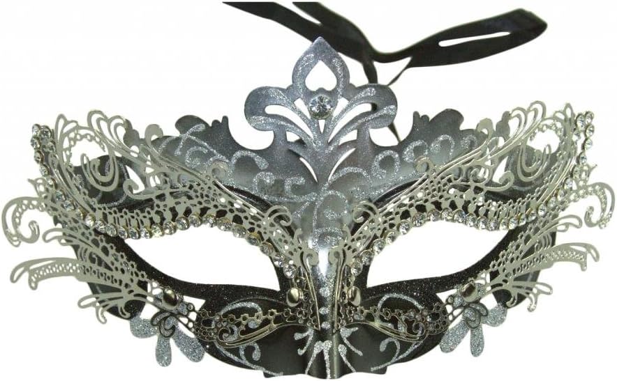 KAYSO INC Exclusive 50 Shades of Grey Inspired Laser Cut Masquerade Mask, Black & Silver