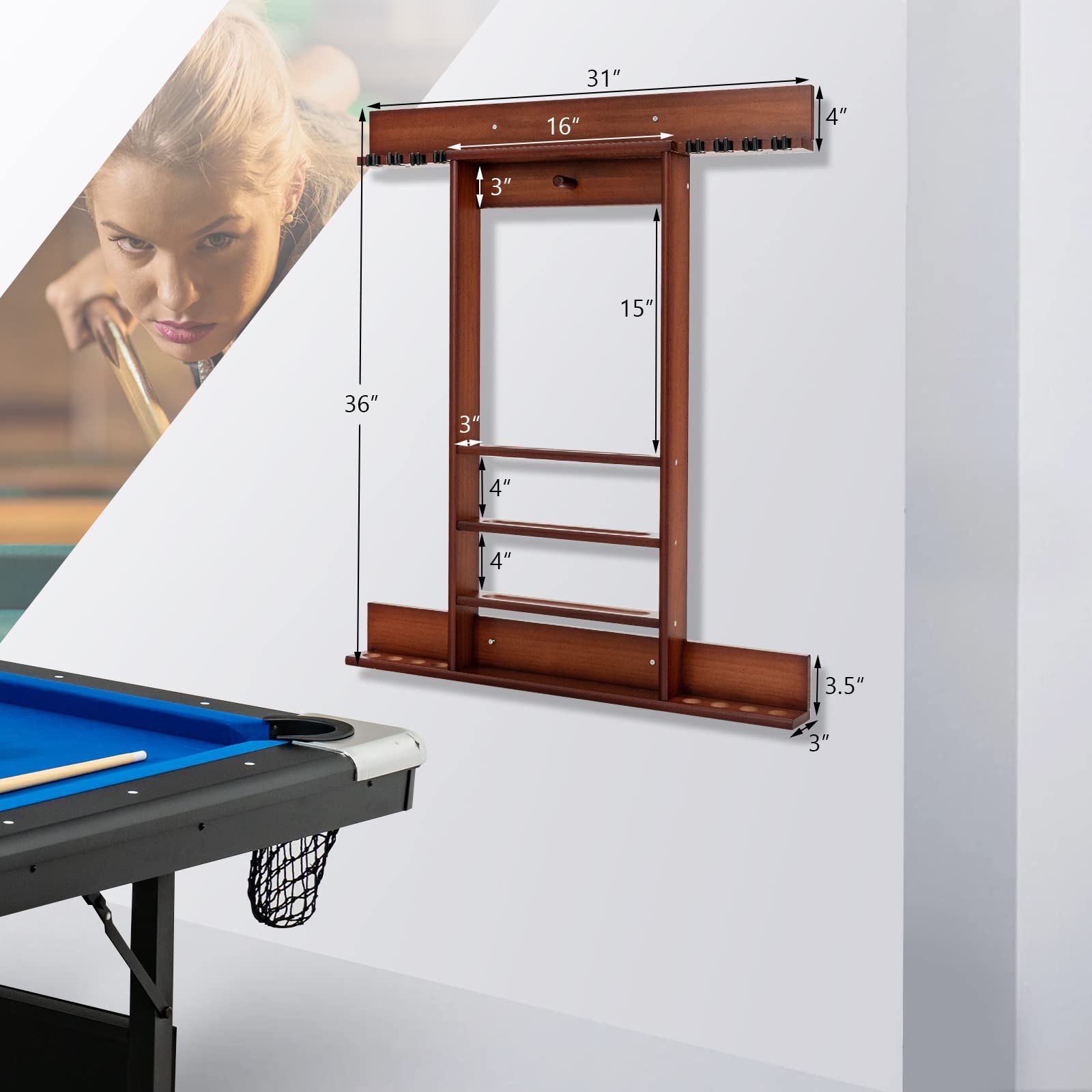(similar)Goplus Pool Cue Rack, Wall Mounted Billiard Stick Holder, Made ...