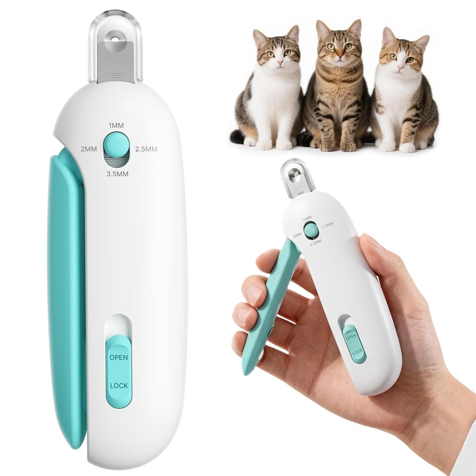 Cat Nail Clippers, Safe Anti-Splash Cat Claw Clippers, Blue, Adjustable 1–3.5mm Trimming Hole, Stainless Steel Pet Nail Trimmer with ABS Handle and Hidden Nail File, for Kittens and Indoor Cats