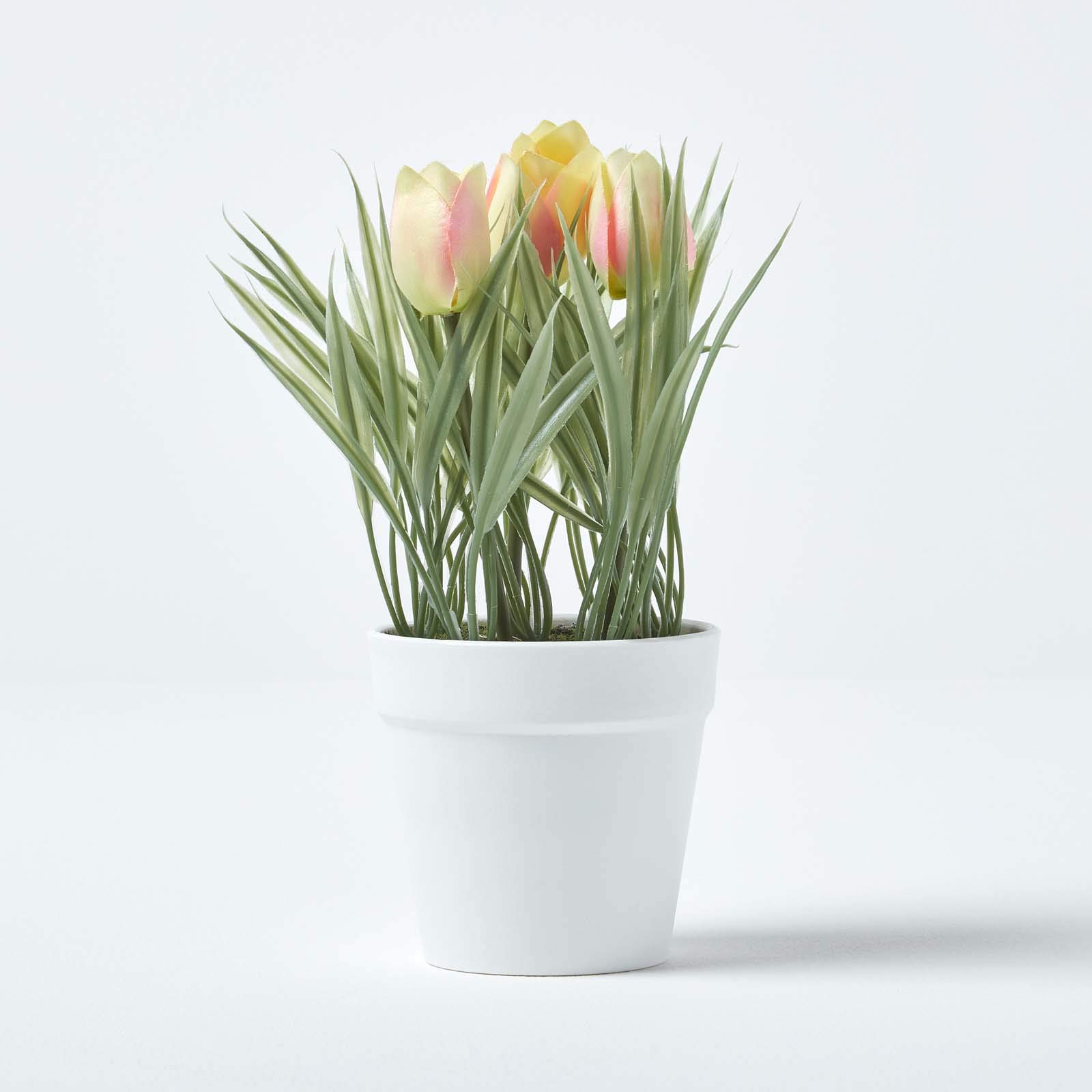 Homescapes Unisex Pink Artificial Tulips In White Decorative Pot, 22 Cm Tall In