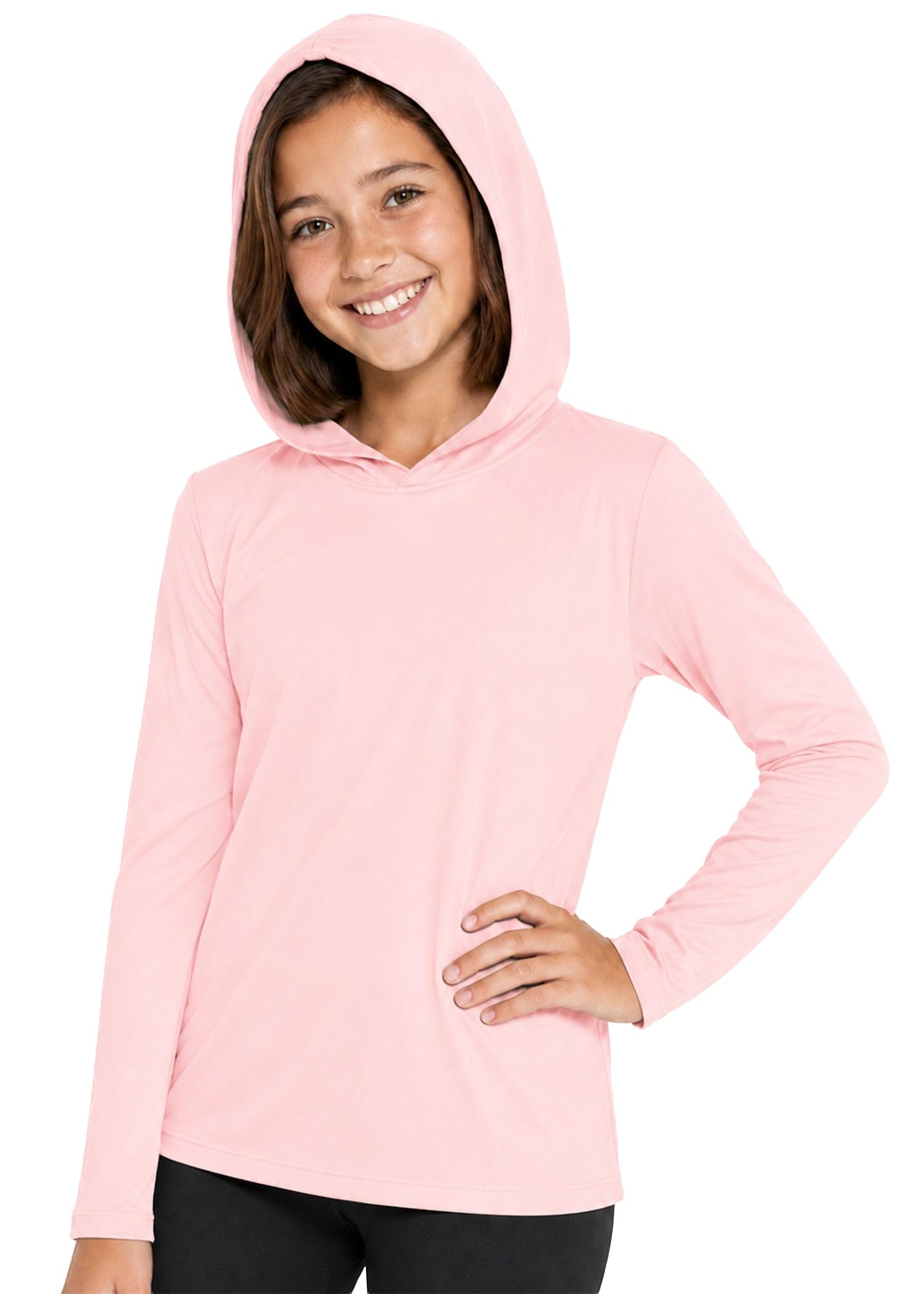 Shirts for Girls Long Sleeve Crew Neck Top, Hoodie or 3/4 Sleeve Soft Stretch Kids Lightweight Size 2-16
