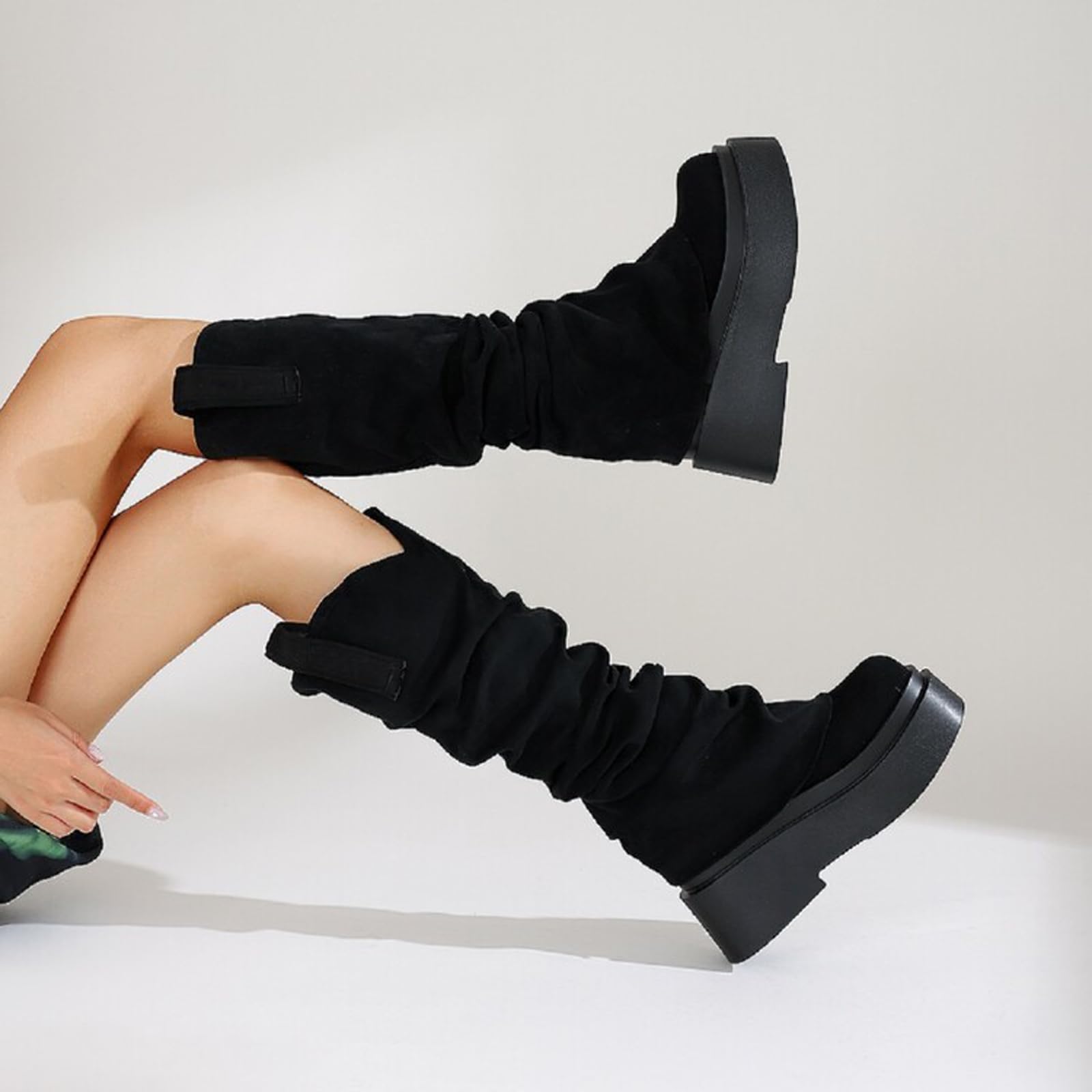 Botas Altas hasta la Rodilla con Plataforma para Mujer, Botas Altas con Punta Redonda, Botas de Media Pantorrilla para otoño e Invierno, Botas Vaqueras Occidentales, Botas de Montar