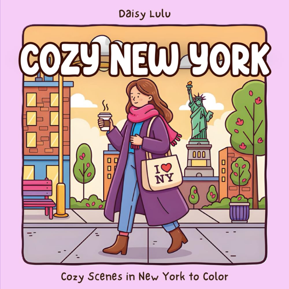 Cozy New York - A Cute & Cozy Coloring Book for Kids & Adults: Bold & Easy Coloring Pages with Cozy New York Scenes, Iconic Landmarks, Cafés, Street ... & Stress Relief (Cozy Places Coloring Series)