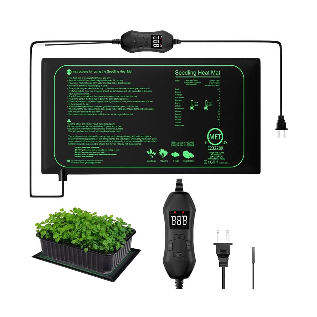 Tappetino riscaldante per piante, tappetino termico per piantine germinazione e animali domestici, per riscaldamento a piantine, tappetino termico per germinazione e regolazione della