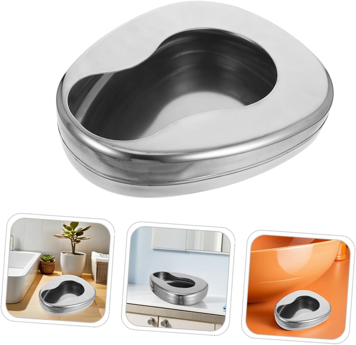 2pcs Portable Stainless Steel Bed Pan for Bedridden Elderly and Patients Practical Urinal Bedpan for Home Care and Hospital Use 2pcs (Stainless Steel Large Bedpan Without Lid)