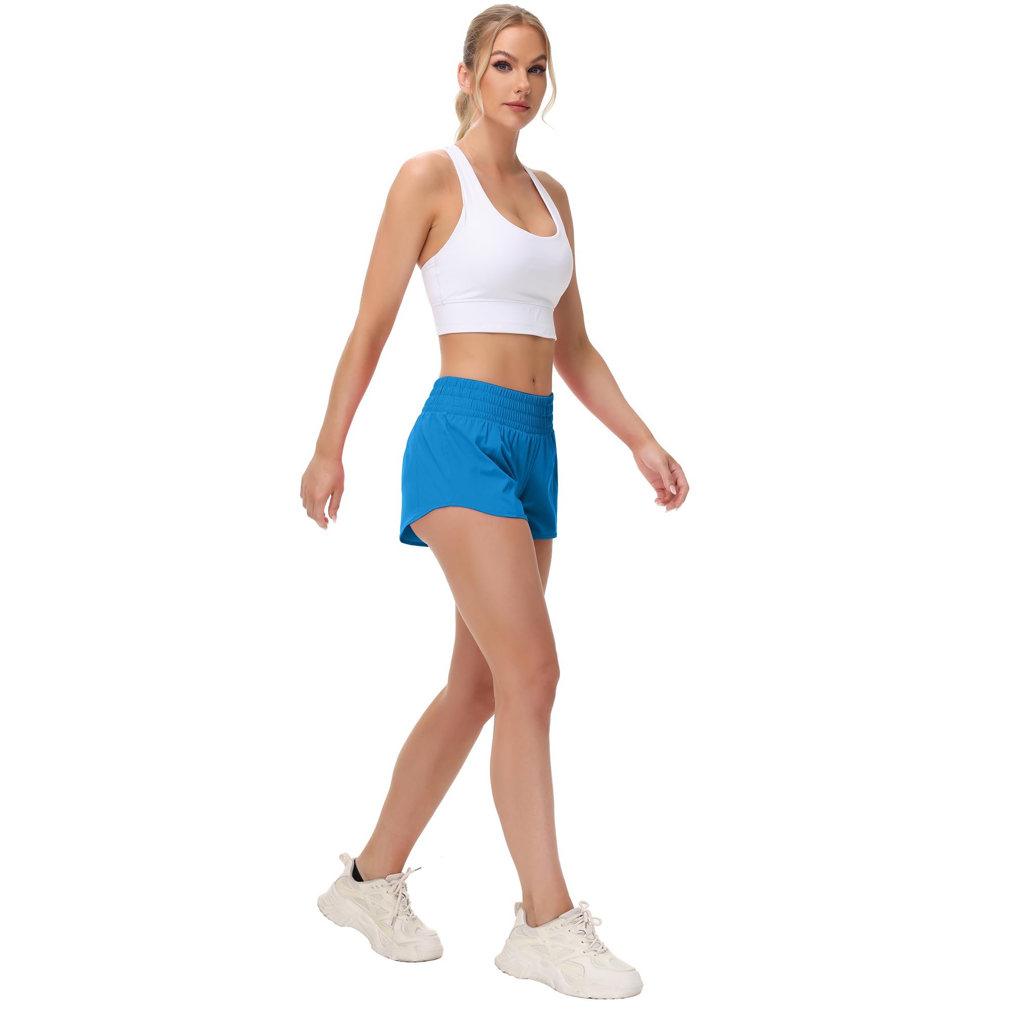 MCEDAR Pantalones cortos deportivos de cintura alta para mujer con forro de malla y bolsillo con cremallera, pantalones cortos de entrenamiento de secado rápido para entrenamiento, gimnasio