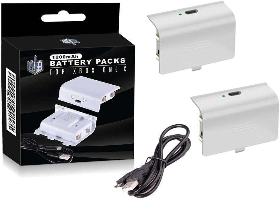 Xbox One S White Controller Battery Packs - Two Supercharged Long Lasting Packs with Charging Cable - By LVL99Gear