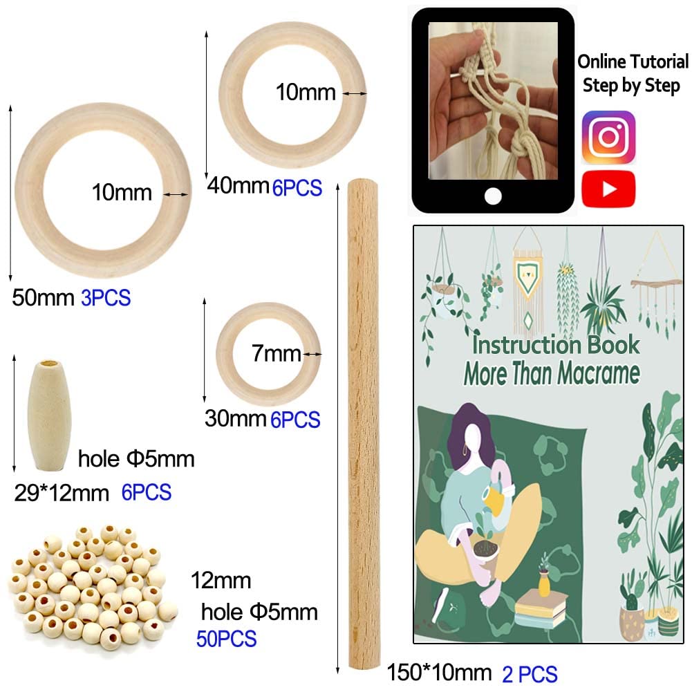 sourcing map Cordoncino macramè naturale, 2 mm x 200 metri, 3 fili, in cotone macramè ritorto, per fai da te, lavori a maglia, piante, gancio da parete, acchiappasogni, marrone chiaro