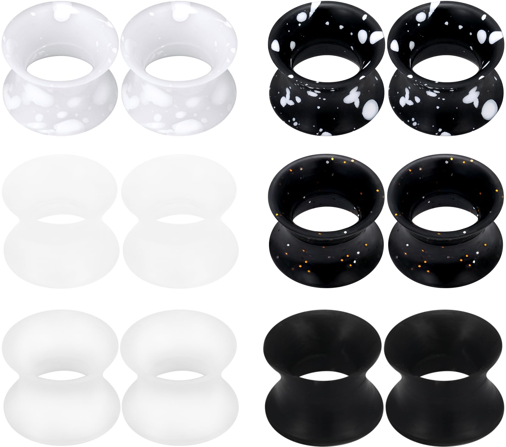 Kridzisw 10G-50mm Silicone Ear Gauges Double Flare Tunnels Earrings Flexible Flesh Black White Tunnel Expander Stretching Gauge Earlets Plug for Women