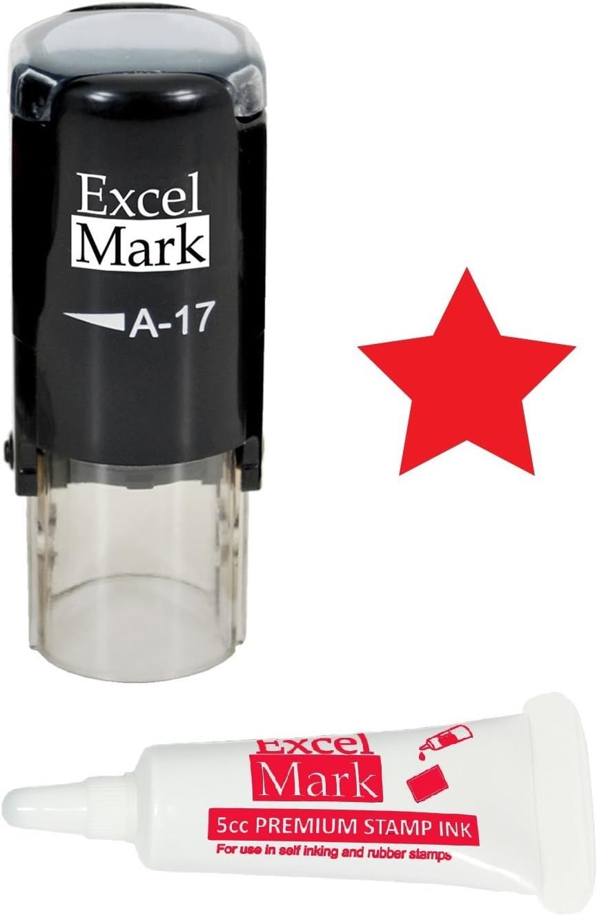 Round Teacher Stamp - Solid Star - Red Ink with 5cc Refill Ink