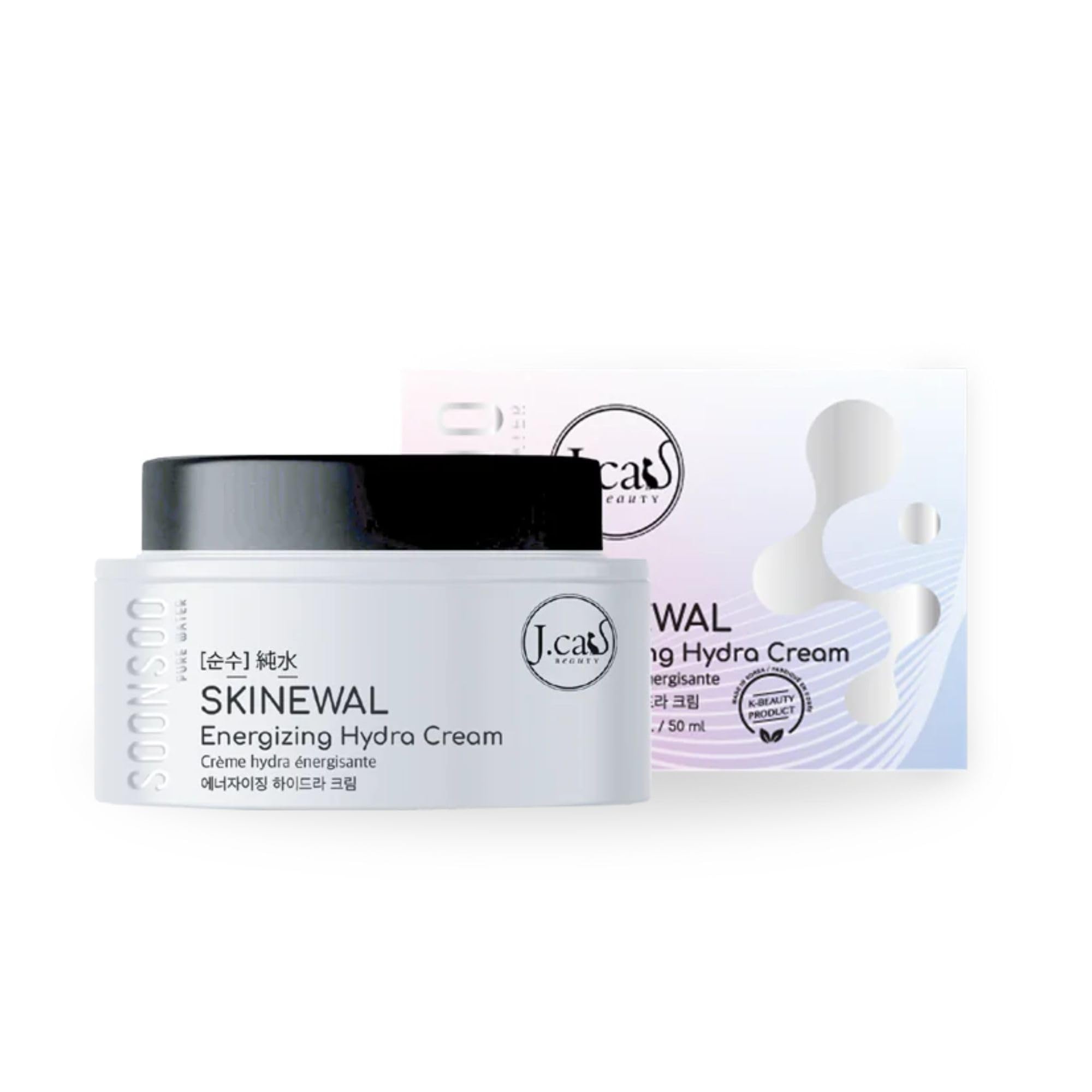 J.Cat Beauty Soonsoo Skinewal Energizing Hydra Cream, Moisturising Day and Night Face Cream, Boosts Elasticity with Bakuchiol, Centella and Shea Butter, Suitable for Sensitive Skin 50ml
