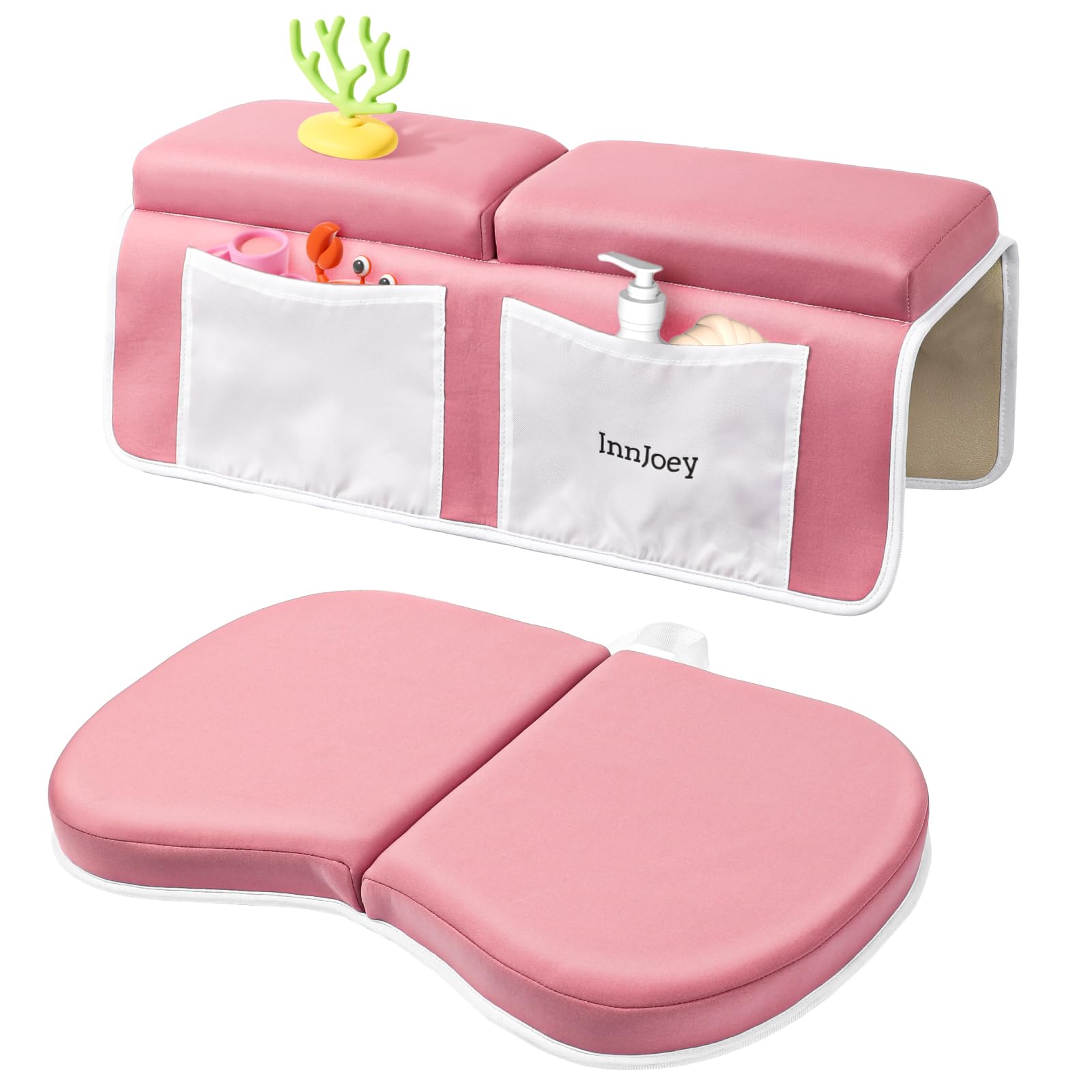 Odor-Free Baby Bath Kneeler and Elbow Rest Pad Set, 1.6'' Thick, Quickly Dry, Bathtub Kneeler Pad with Baby Toys & Bath Accessories Storage, Bath