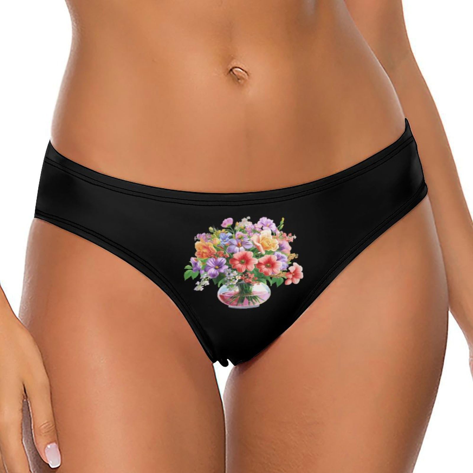 Flowers Vase Women's G-String Thong Underwear T-Back Low Waist Printed Panties
