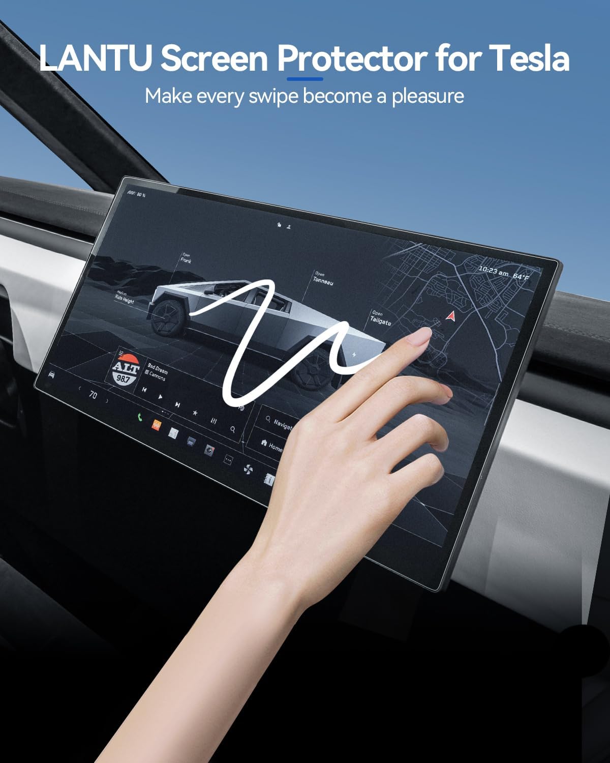 2PCS for Cybertruck Matte Screen Protector for Tesla Cybertruck (2024-2026) Accessories Navigation& Rear-seat Protector Film Tempered Glass Anti-Glare Front 18.5" & Rear 9.4''-Mounting Frame Kit