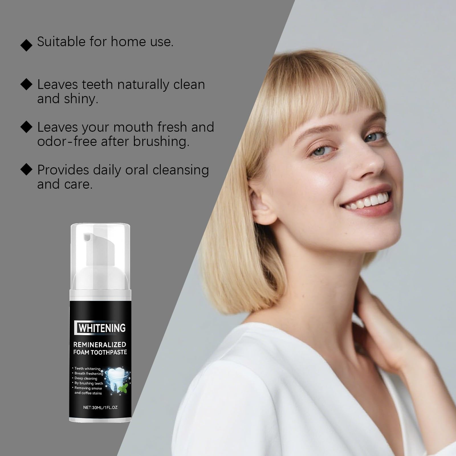 Schiuma sbiancante for i denti - Igiene orale delicata con pressa schiarente, uso quotidiano for un sorriso splendente, bottiglia facile da spremere(1pcs)