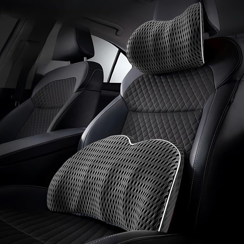 Cojin Lumbar Coche y Reposacabezas para Jogger Extreme/Lodgy 2000-2024, Duradero Cómodo CojíN De Soporte Y Kit Almohada Cuello Alivia El Dolor Espalda,A/Dark Gray