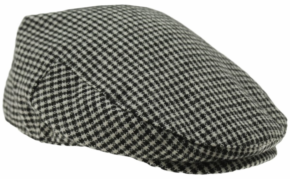 Tom Franks Mens Wool Blend Flat Cap in Black & White Checked, size: Medium-Large