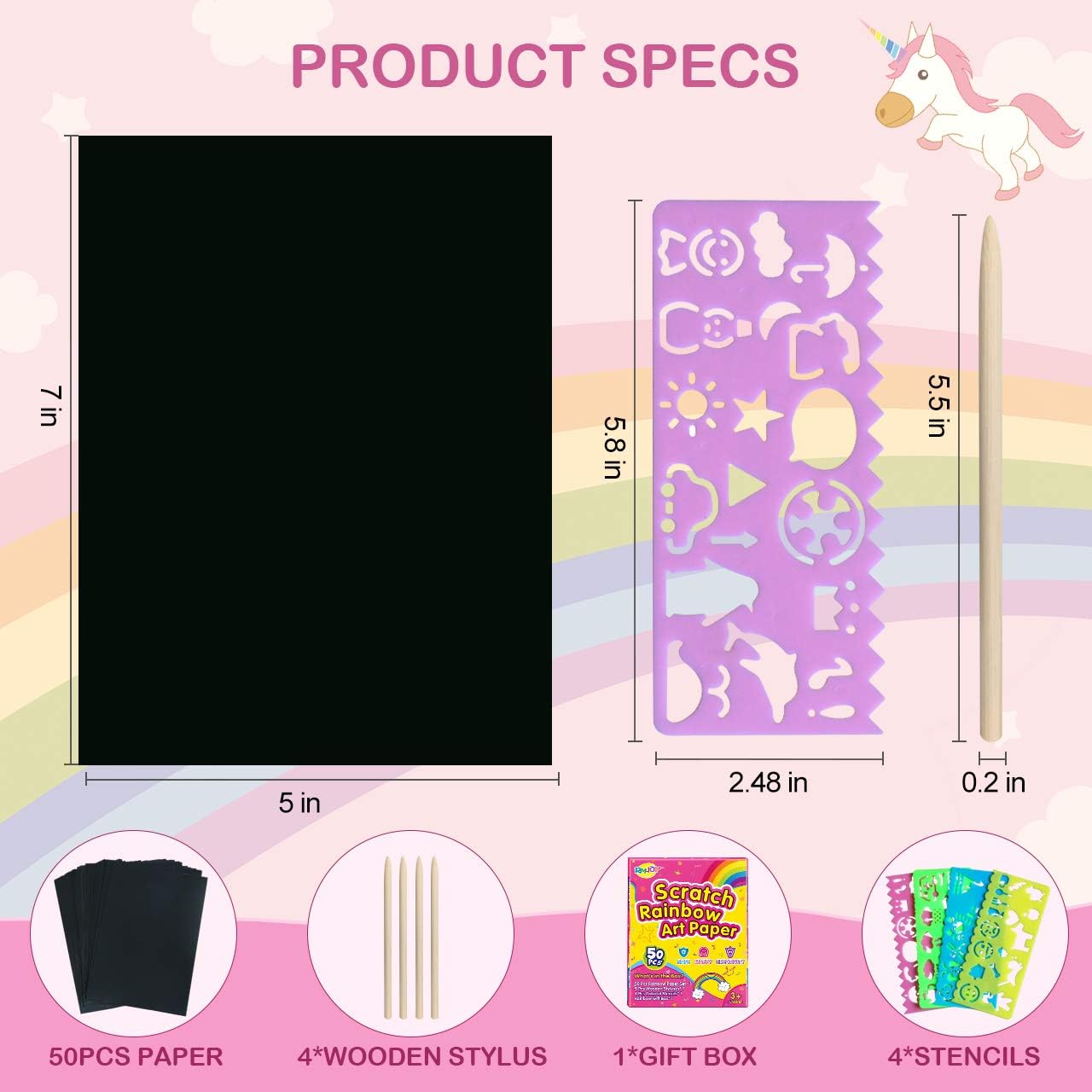 RMJOY Rainbow Scratch Paper Sets: 59pcs Magic Art Craft Scratch Off Papers Supplies Kits Pad for Age 3-12 Kids Girl Boy Teen Toy Game Gift for Birthday|Christmas|Halloween|DIY Activities|Painting : Toys & Games
