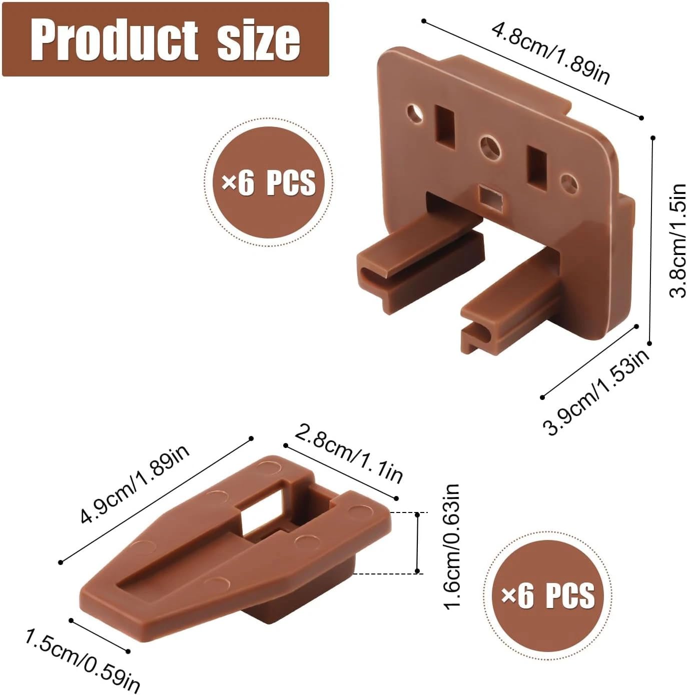 6Pcs Drawer Track Guide Kit, Plastic Drawer Guides Brown