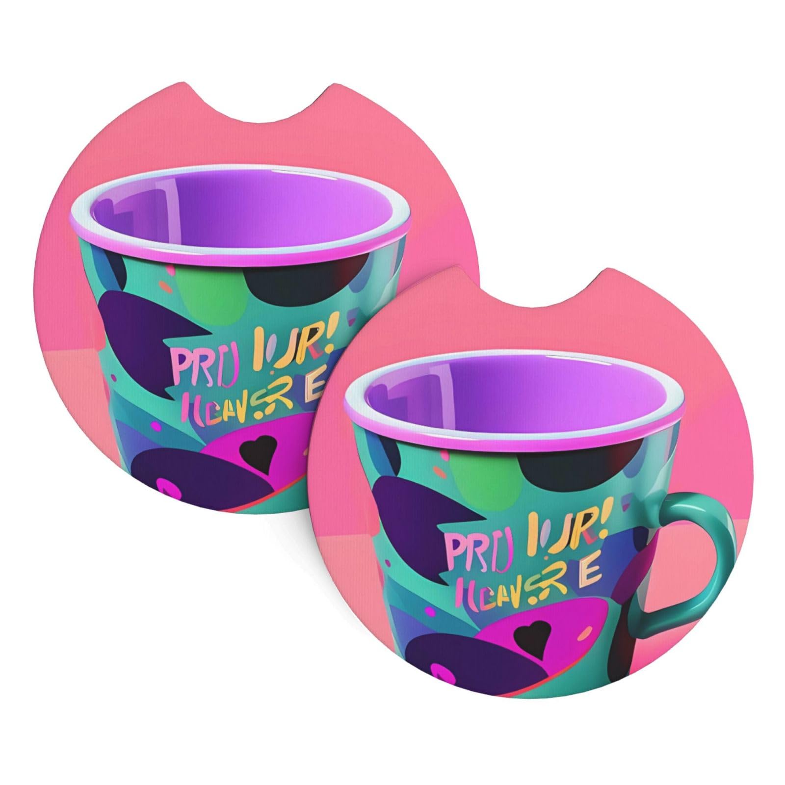 2 Pack Car Coaster for Cup Holders 90's Cup Design Car Cup Coaster 2.7" Neoprene Non-Slip Automotive Cup Mat Universal Auto Car Interior Accessories for Women Men Cup Pad