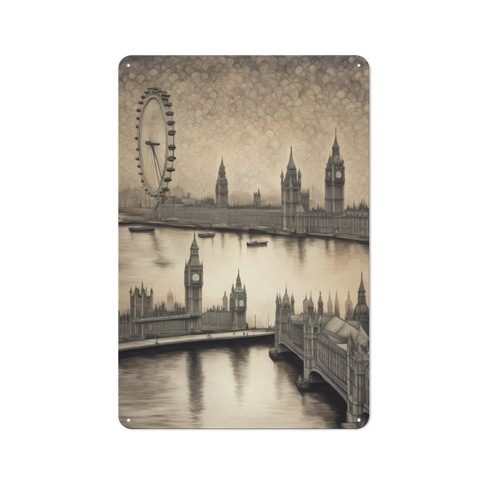 Junmoney London In Sky Rustic Tin Sign 30X20cm Featuring For Bar Or Restaurant, A Housewarming Gift For Bar Decor Enthusiasts